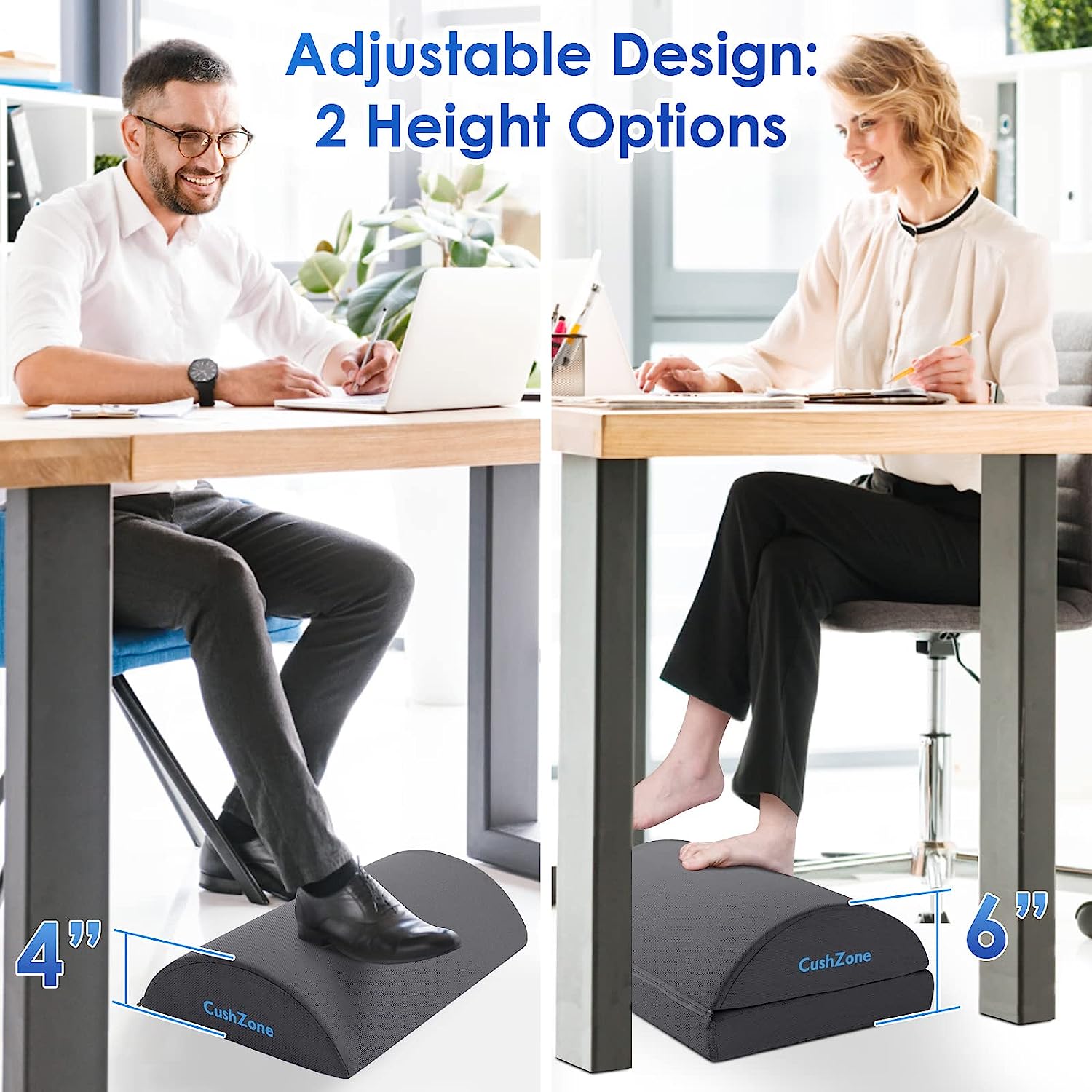 CushZone Foot Rest for Under Desk at Work Adjustable Foam for Office, Work, Gaming, Computer, Gift, Home Office Accessories Back & Hip Pain Relief (Grey) - Image 3